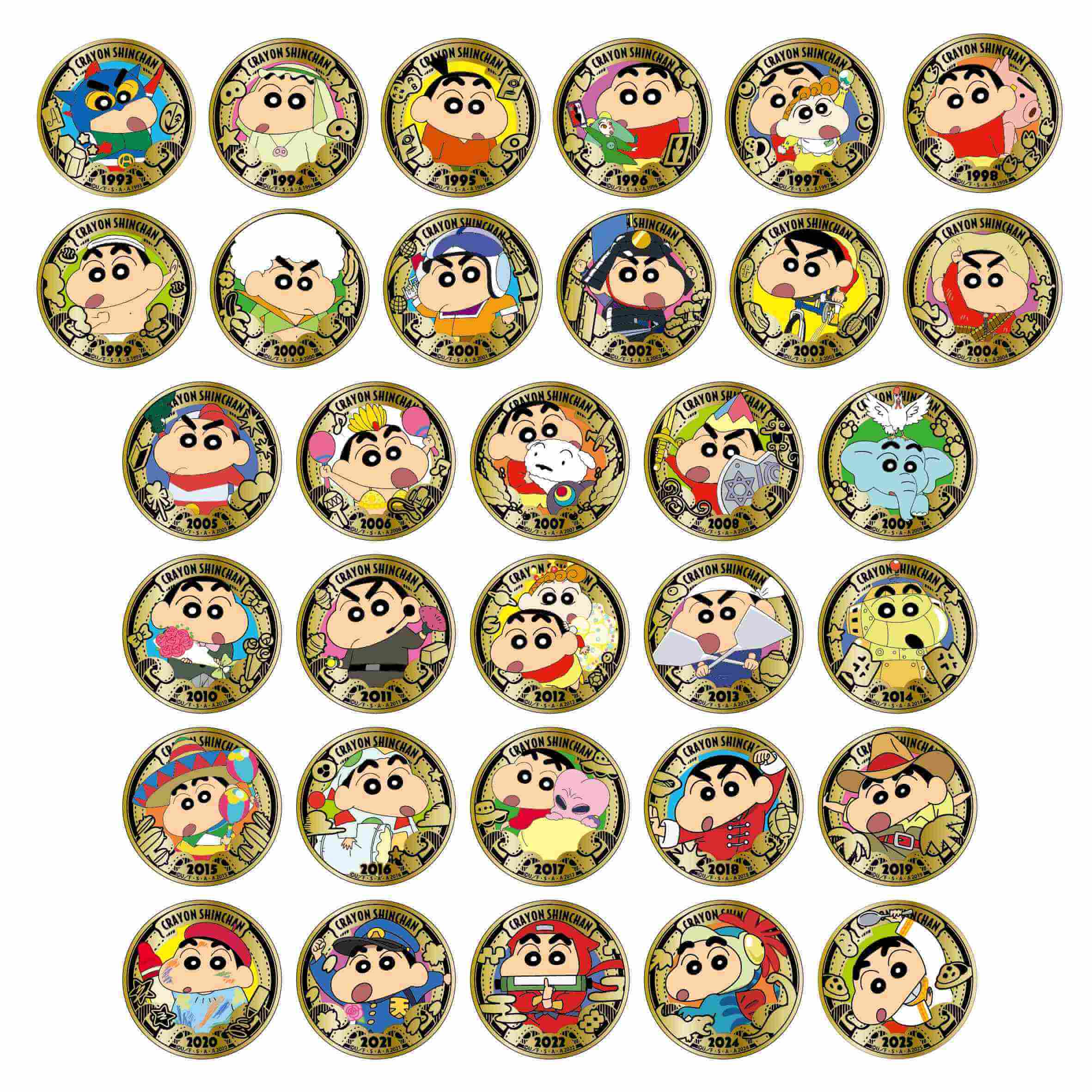 クレヨンしんちゃん　24金メッキ缶バッジ（ランダム32種）