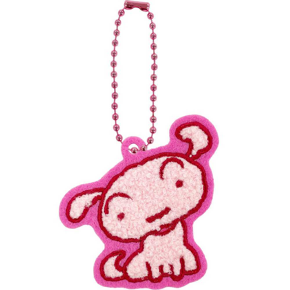クレヨンしんちゃん　サガラ刺繍キーホルダー　カラフルシロ　ピンク