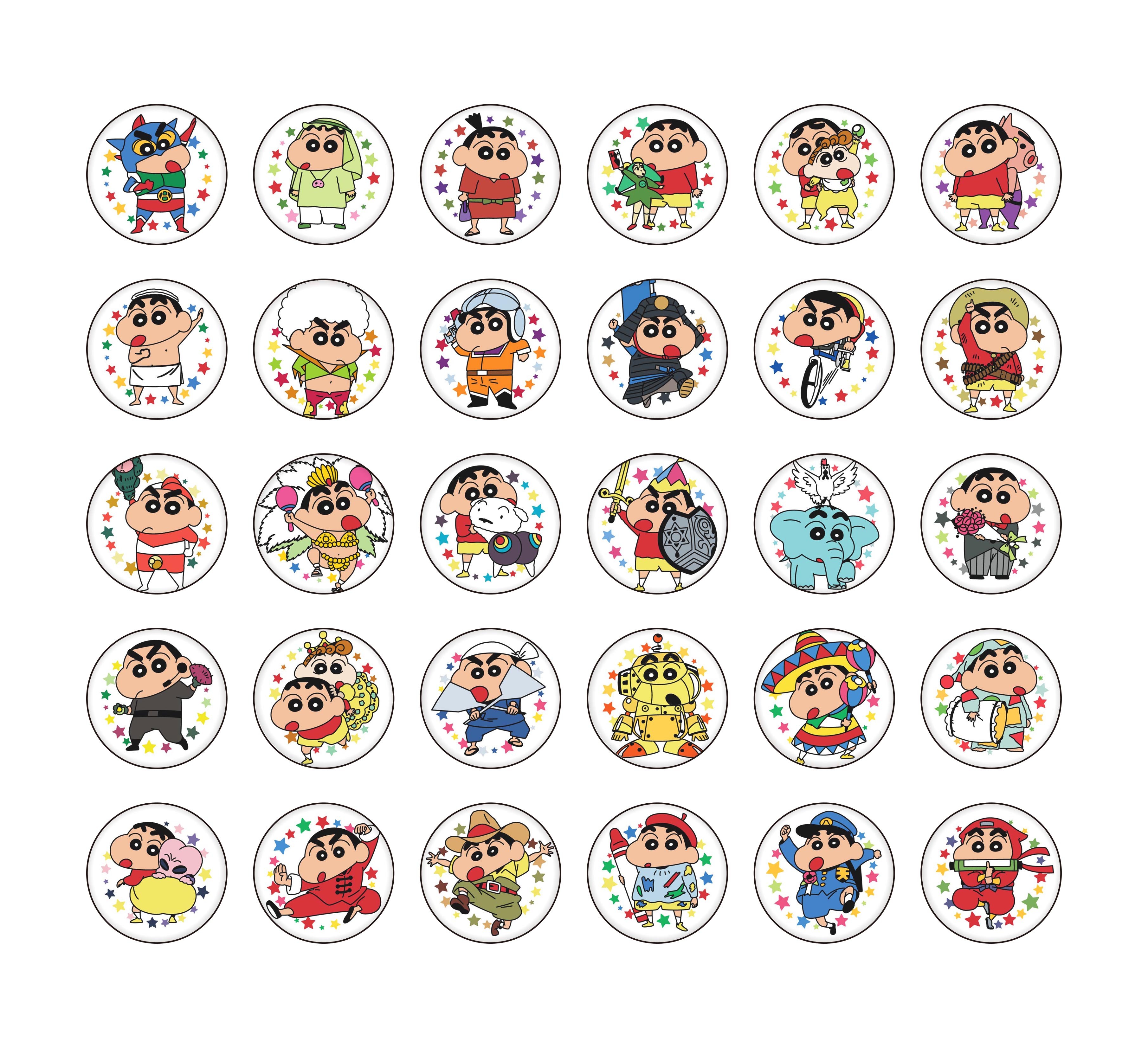 クレヨンしんちゃん　３０周年　映画アイコン刺繍缶バッジ　16個セット