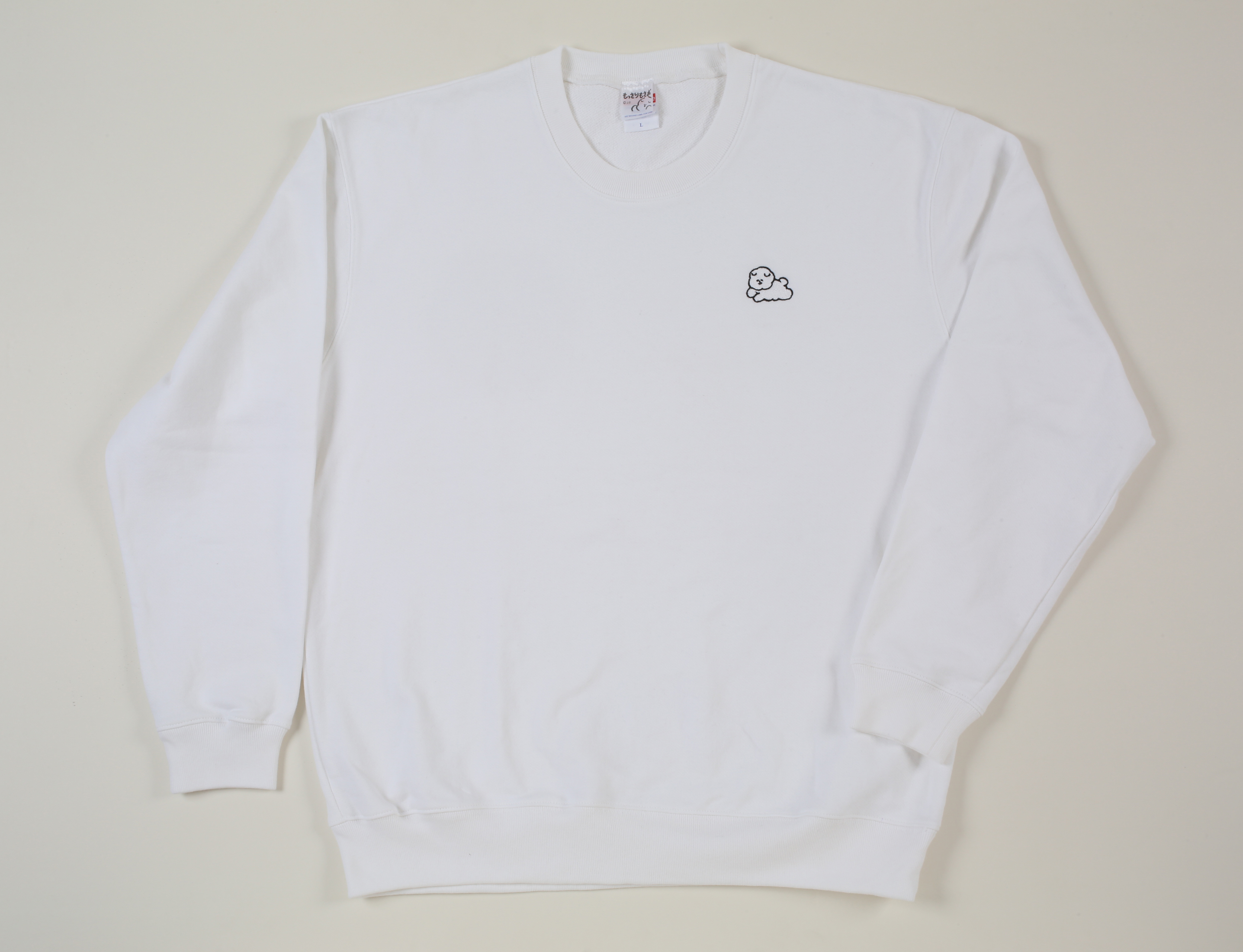 もっさりもさお　刺繍トレーナー（ホワイト)