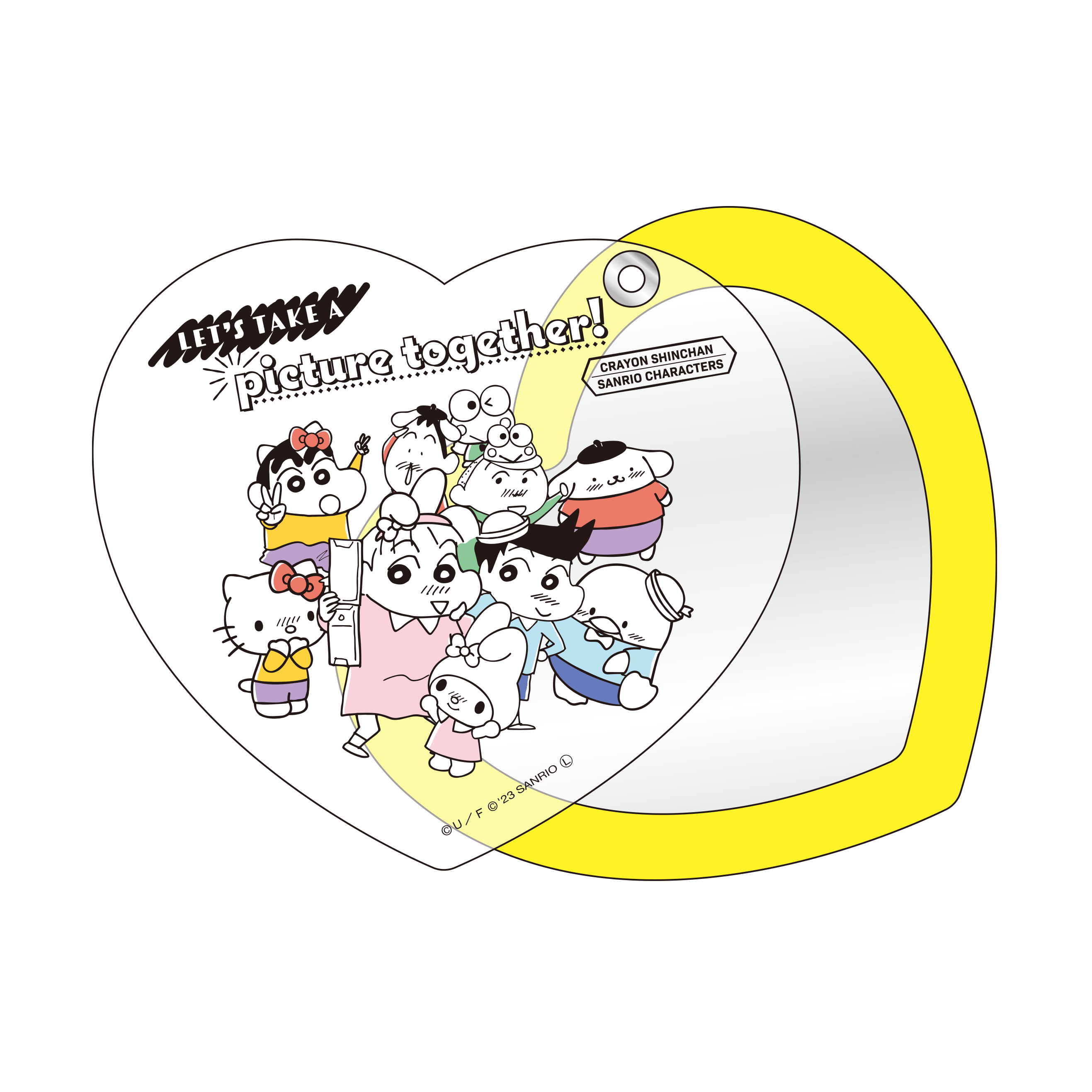 クレヨンしんちゃん×サンリオキャラクターズ　ハート型スライドミラー　はいチーズ！