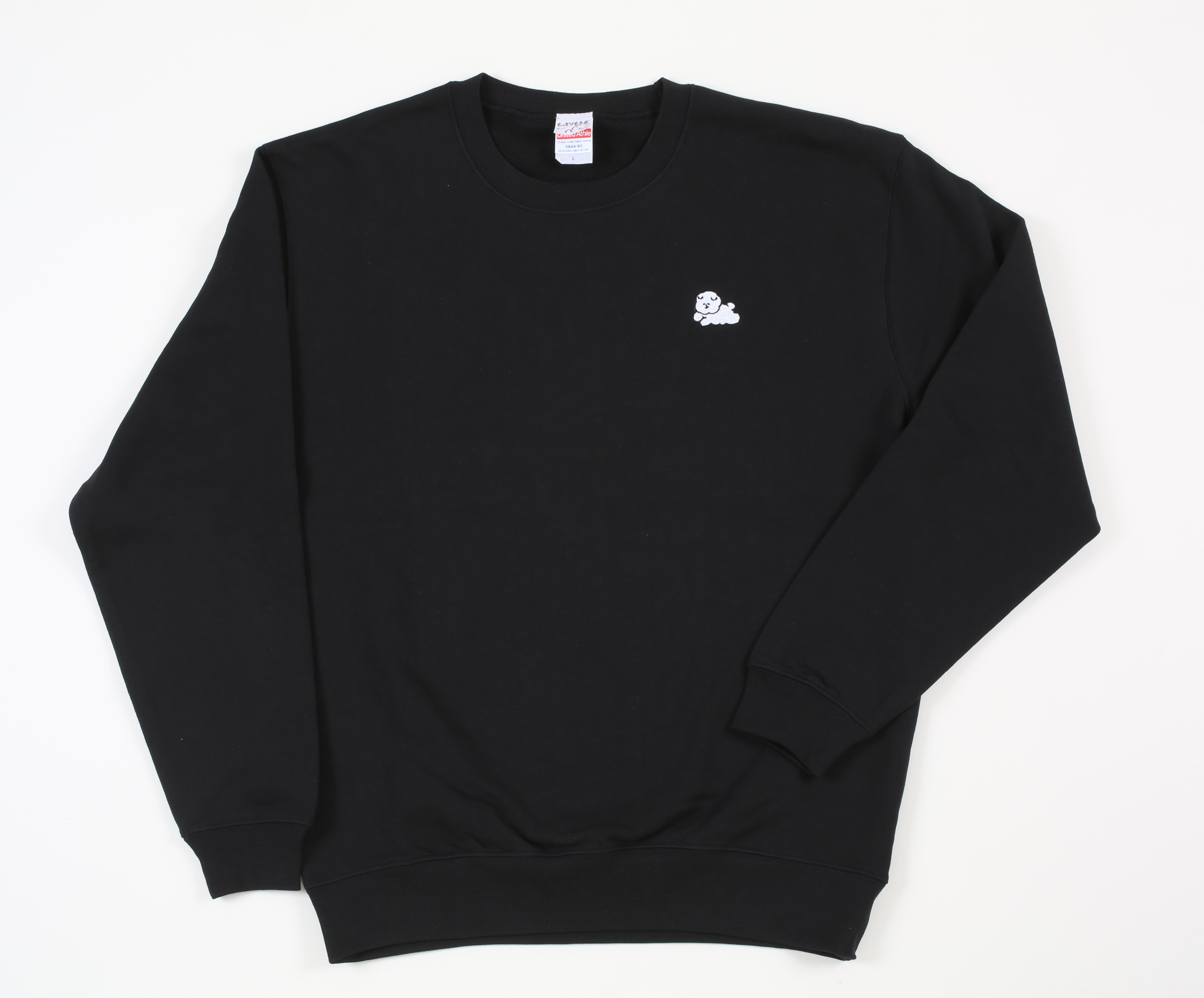 もっさりもさお　刺繍トレーナー（ブラック)